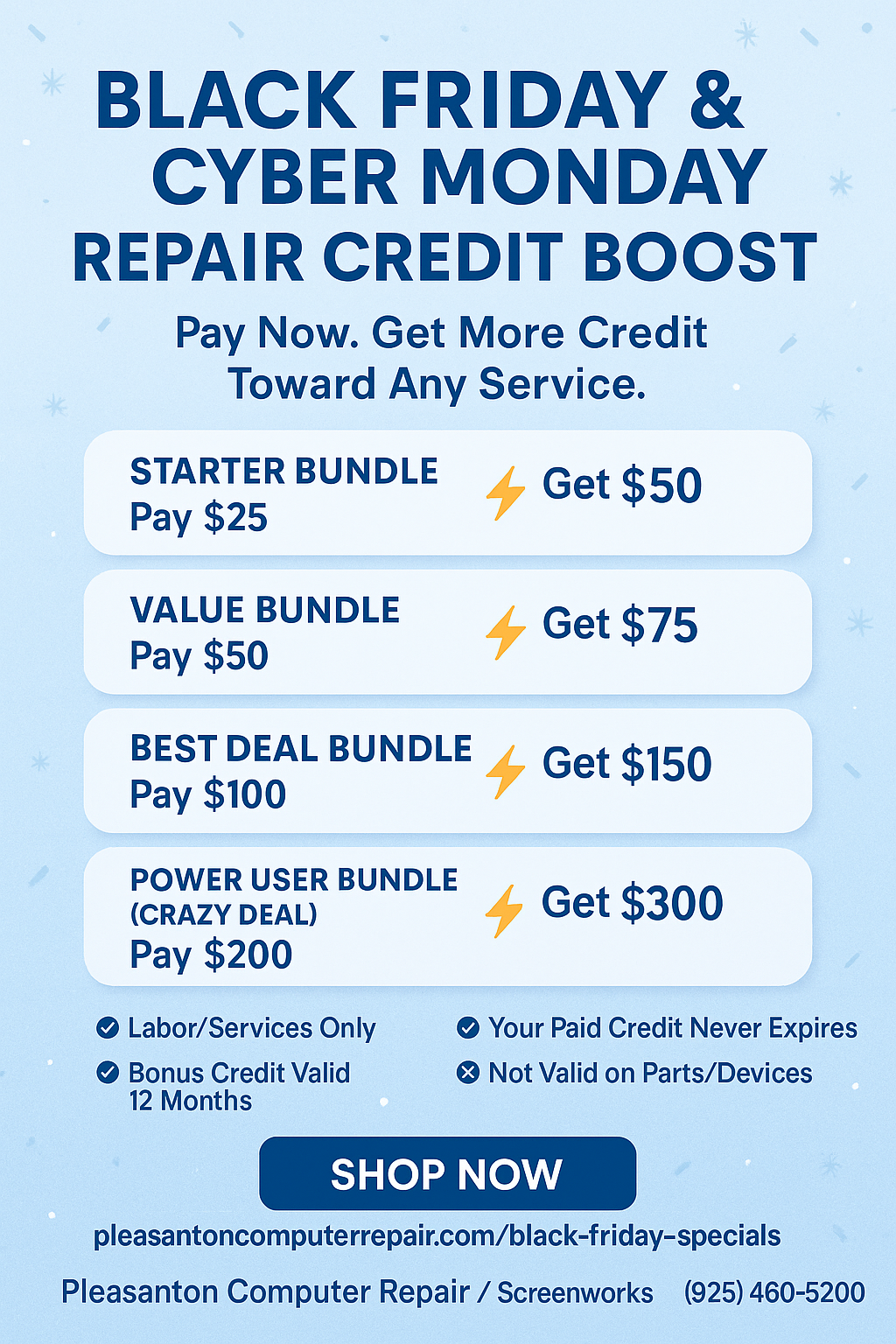 Black Friday & Cyber Monday Repair Credit Boost (Labor Only)